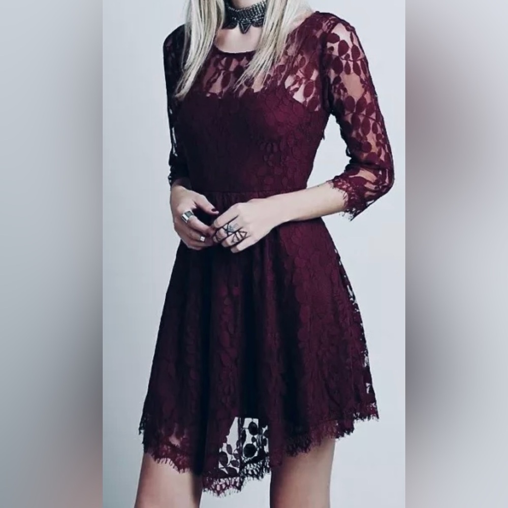 Free people dress maroon burgundy dress lace dress red plum fall medium 6